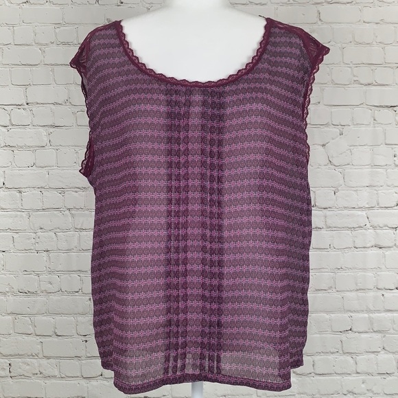 ROUTE 66 Sheer Floral Lace Trim Top Size Large - Picture 1 of 11